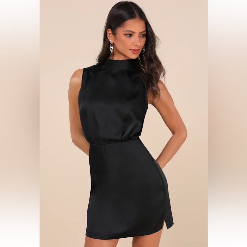 NWT LULUS | Black Elegance Classic Sleeveless Mini Satin Dress